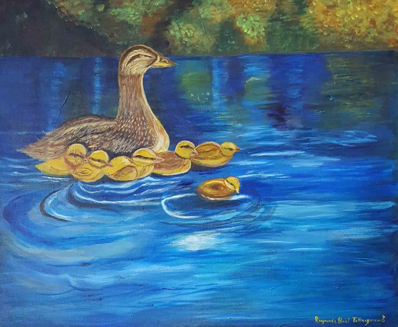 Raymonde Talleyrand 20"x24" Familia de patos 2018 Acrílico sobre lienzo #15RT