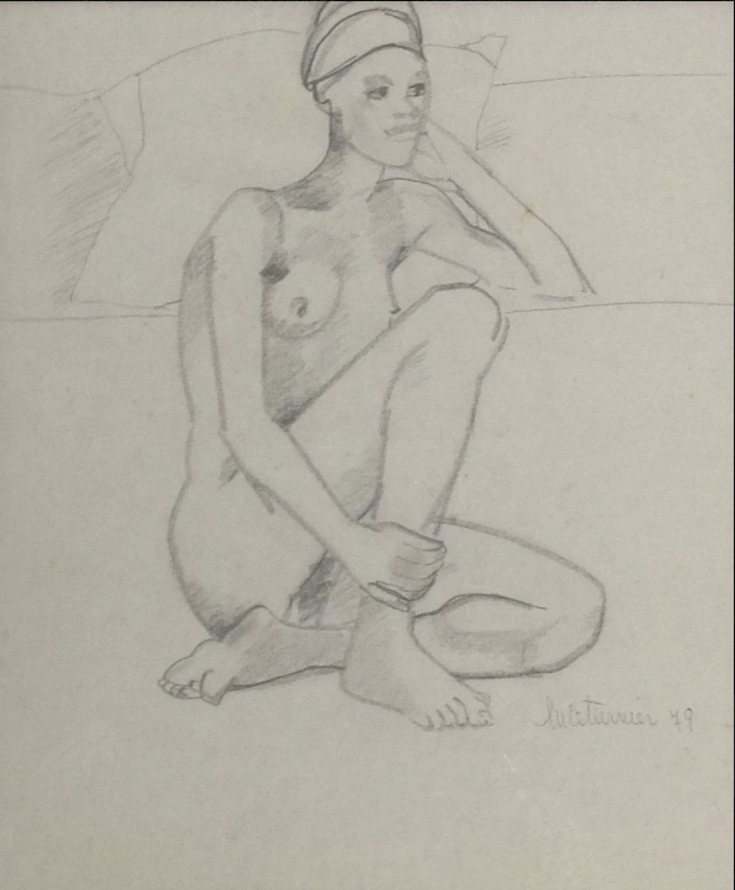 Luce Turnier 10"x12" Nude Drawing in Crayon on Paper #396GSN-HA