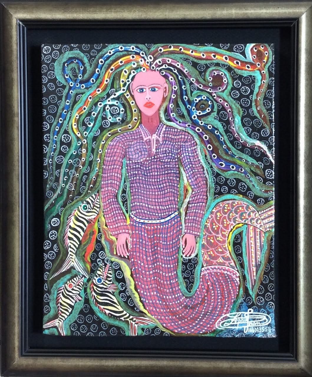 Frantz Zephirin 10"x8" Mermaid 2018 Oil on Canvas Framed Painting#3MFN