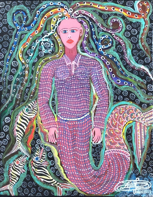Frantz Zephirin 10"x8" Mermaid 2018 Oil on Canvas Painting Framed #3MFN