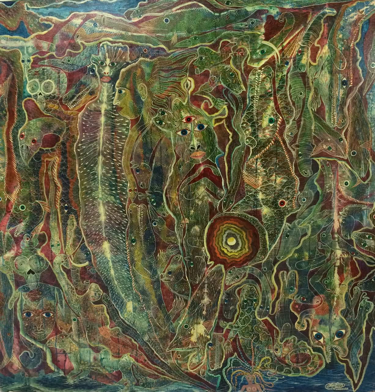 Frantz Zephirin 60"x60" Untitled Mixed Media #1421GN-HA