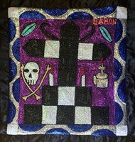 Unknown Artist- Haitian Sequined  and Beaded Voodoo Flag on Satin "Baron Samedi" #1MFN 35"x33"