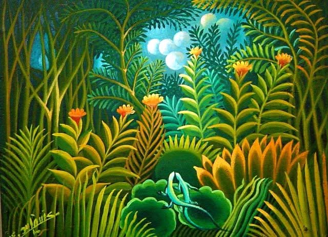 Eric Jn-Louis 6"x8" Les Deux Anolis Oil on Board Artículo de coleccionista