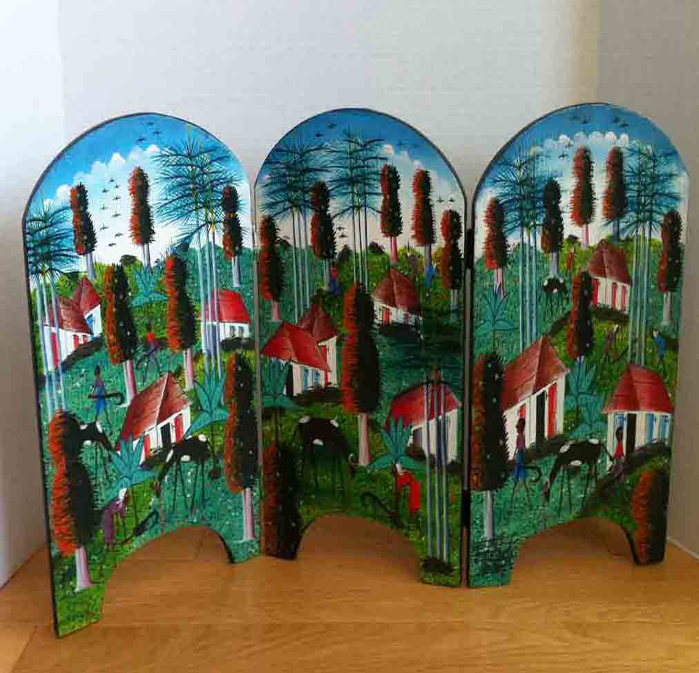 Jean-Nelson Dubic 3-13"x 8.5" x 2" Rural Scene Oil On Board Original Double-Sided Painted Screen #1MFN