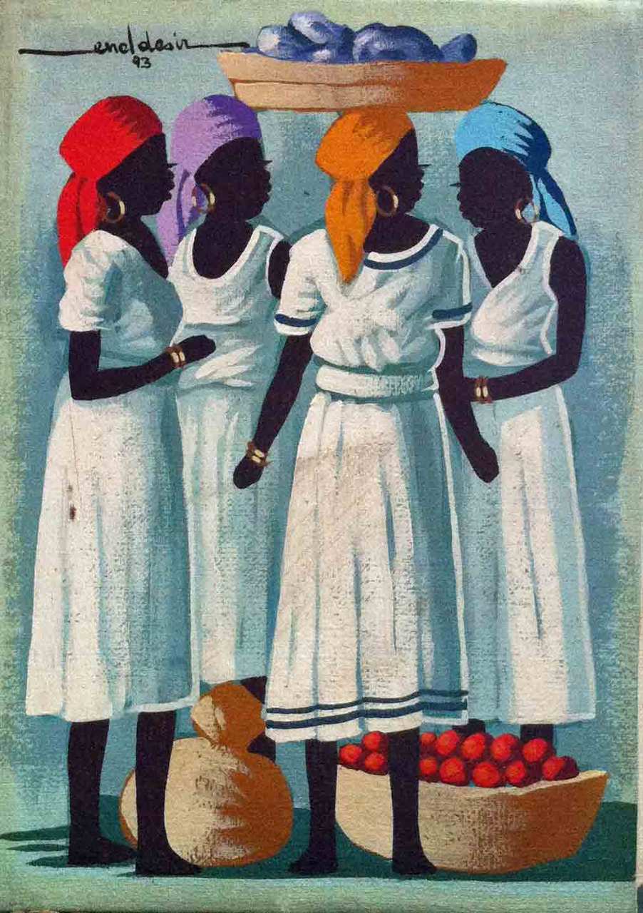 Enel Desir 7"x5" Four Sellers 1993 Oil on Canvas #1MFN