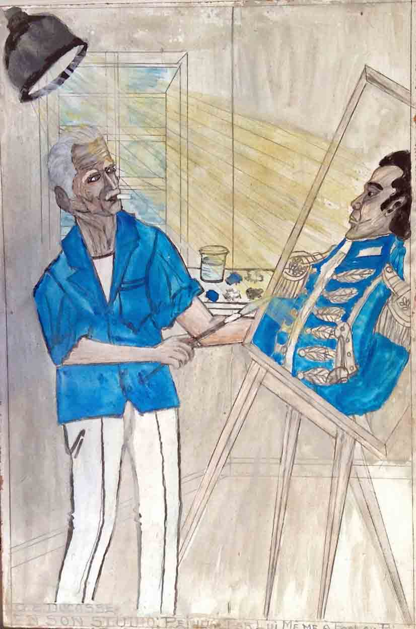 Gervais Emmanuel Ducasse (1903-1988) 24"x16" c1978 " L'artiste En Son Studio-Peint Par Lui-Meme a Port-au-Prince" Oil on Board #16MFN