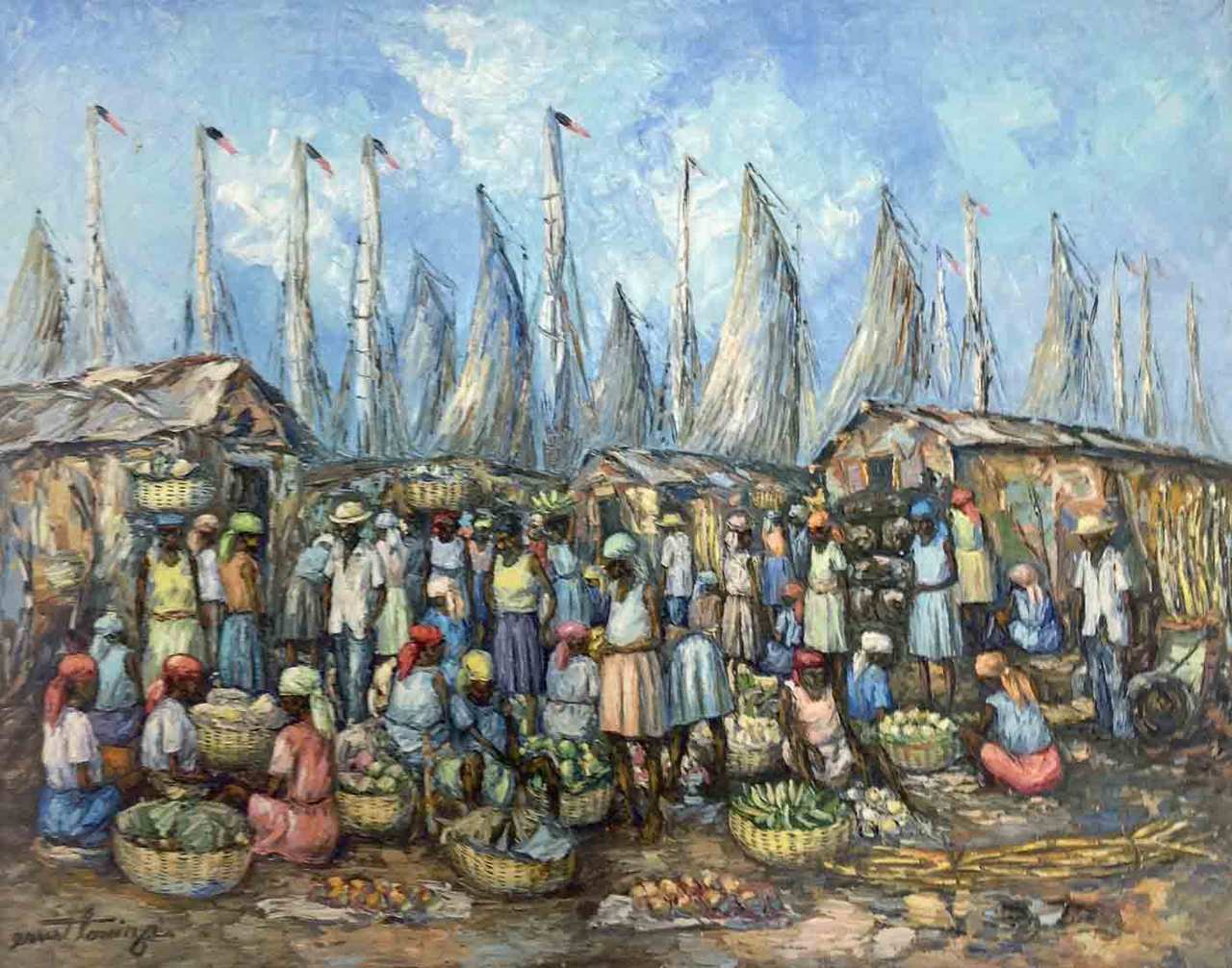 Ernst Louizor (1938-2011) 24"x32" Market Scene Oil on Canvas #1350GA-HA