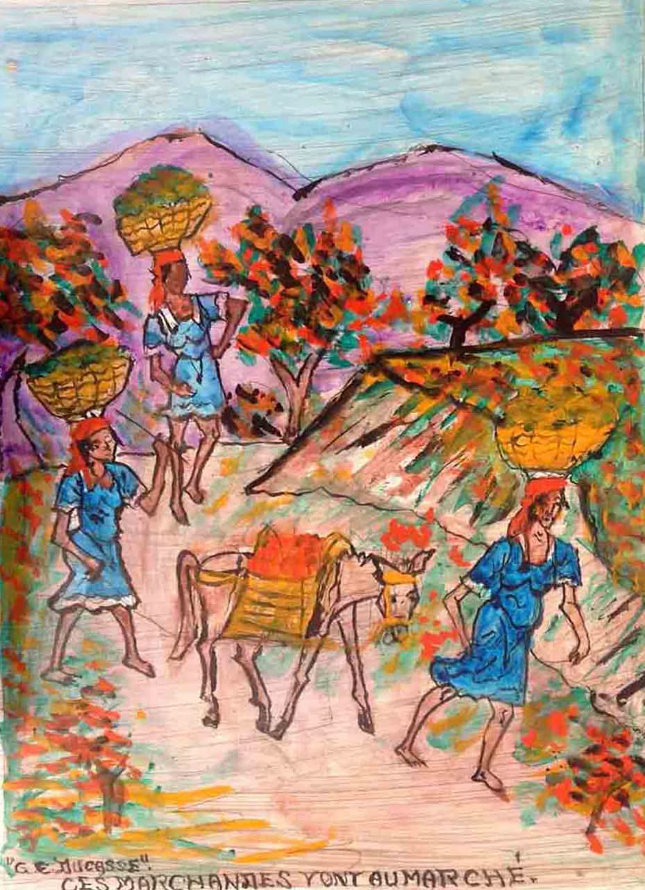 Gervais Emmanuel Ducasse (1903-1988) 24"x16" 1980 " Ces Marchandes Vont Au Marche" Oil on Board #9MFN