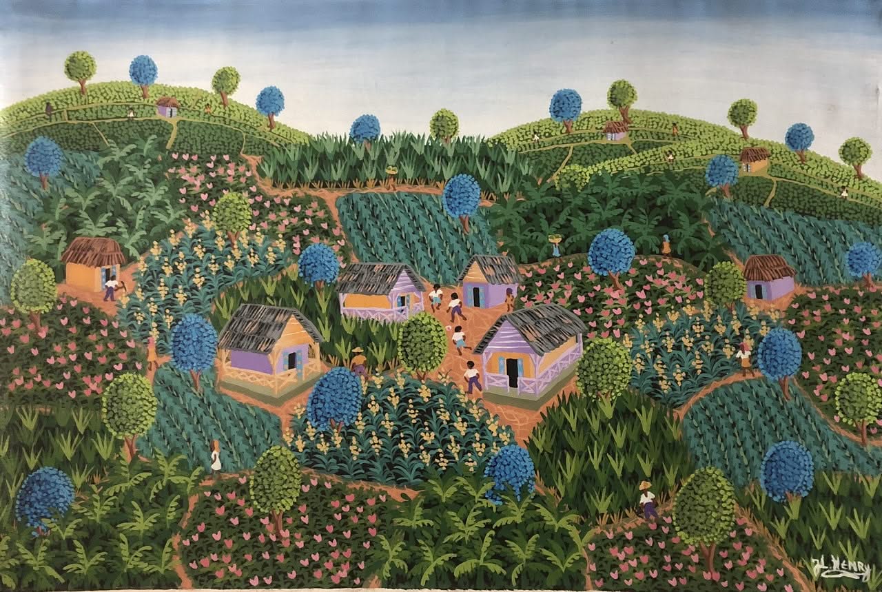 Jacques-Lionel Henry 24"x36" Village Scene c1980 Oil on Canvas #5JN-NY