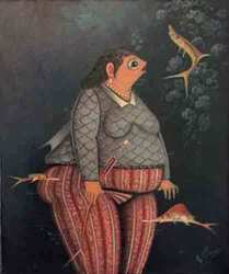 Andre Blaise 10"x8" The Lady Fish Singer 2017 Oil on Board #1MFN