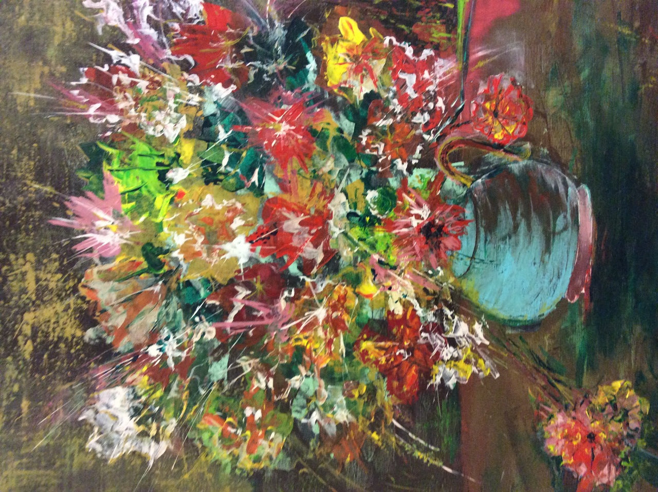 Johnny Valbrun (II) (Dcd 2005) 20"x16" Vase of Flowers  1989 Acrylic on Canvas #10-3-96MFN
