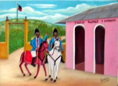 Rony Leonidas (1946-2012) 12x16 "Police Rurale a Cormier" c1980 #1-2-95MFN