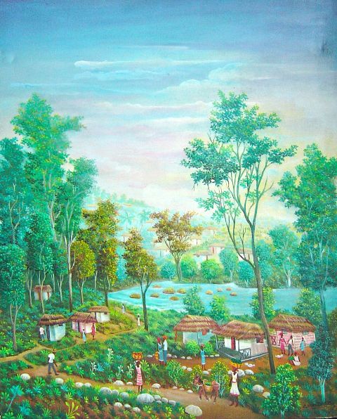 Emmanuel Dostaly 30"x24" Rural Scene c1980 Oil on Canvas Painting#1-2-95MFN