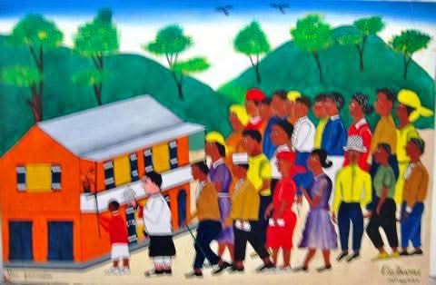 Charles Anatole (1922-1979) 24"x36" "Une Procession/A Procession" Oil on Board #8-2-95MIA