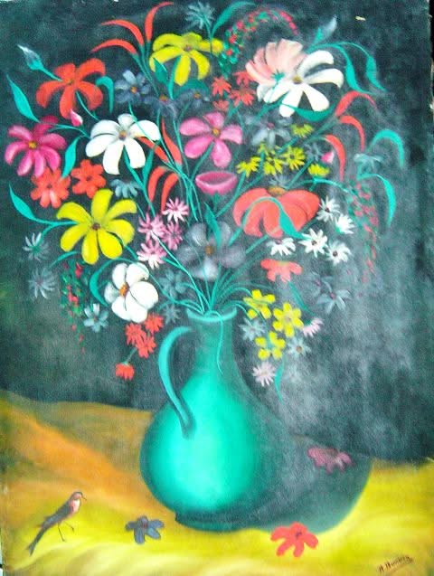 Raymond Duvivier 30"x22" Vase of Flowers 1969 Oil on canvas #1-2-95MFN