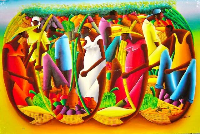 Jacques Louissaint 24"x36" Merchants Oil on Canvas#6-2-95MFN