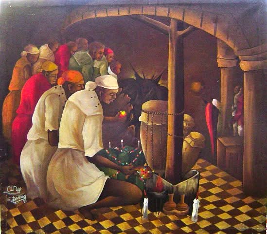 Urie Domond 21"x24" Vodoo Scene 1987 Oil on Canvas #3-2-95MFN