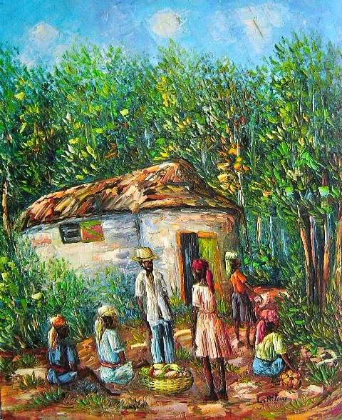 Loubert Antoine 24"x20" Market Scene 1979 Oil on Canvas #1-2-95MFN