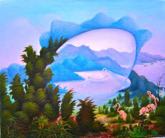 Raymond Dorleans (1947-2000) 20"x24" Flamingos 1989 Oil on Canvas #1M-1-01-95MFN