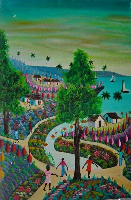 Benito Auguste 24"x12" Rural Scene C1980 Original Oil on Canvas #1-2-95MFN