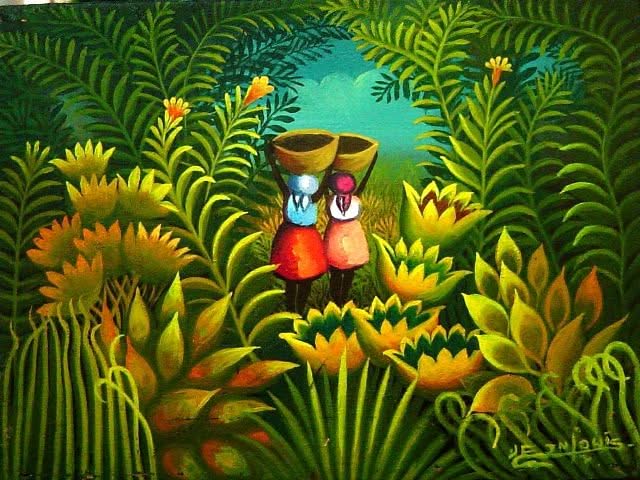 Eric Jn-Louis 6"x8" Les 2 Marchants Oil on Board #5MFN Collector's Item