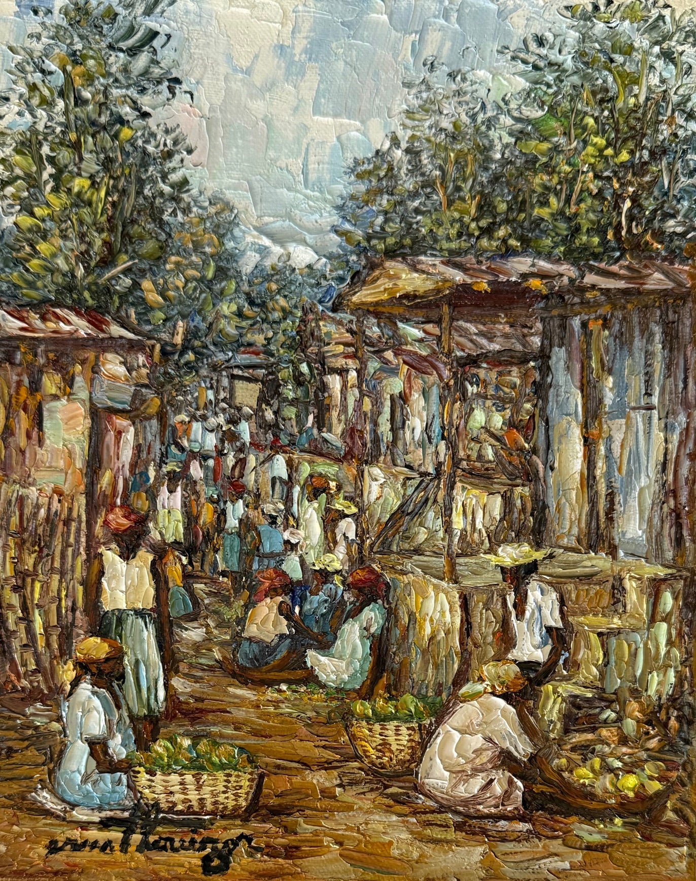 Ernst Louizor 10"x8" Market Scene 1999 Oil on Canvas Painting#105MFN