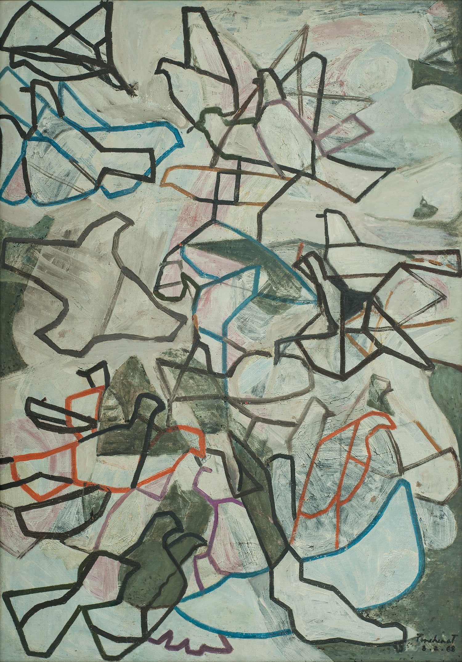 Artwork by Haitian artist Max Pinchinat (1925–1985), blending modern aesthetics with elements of Haitian popular art, Port-au-Prince and Paris career.