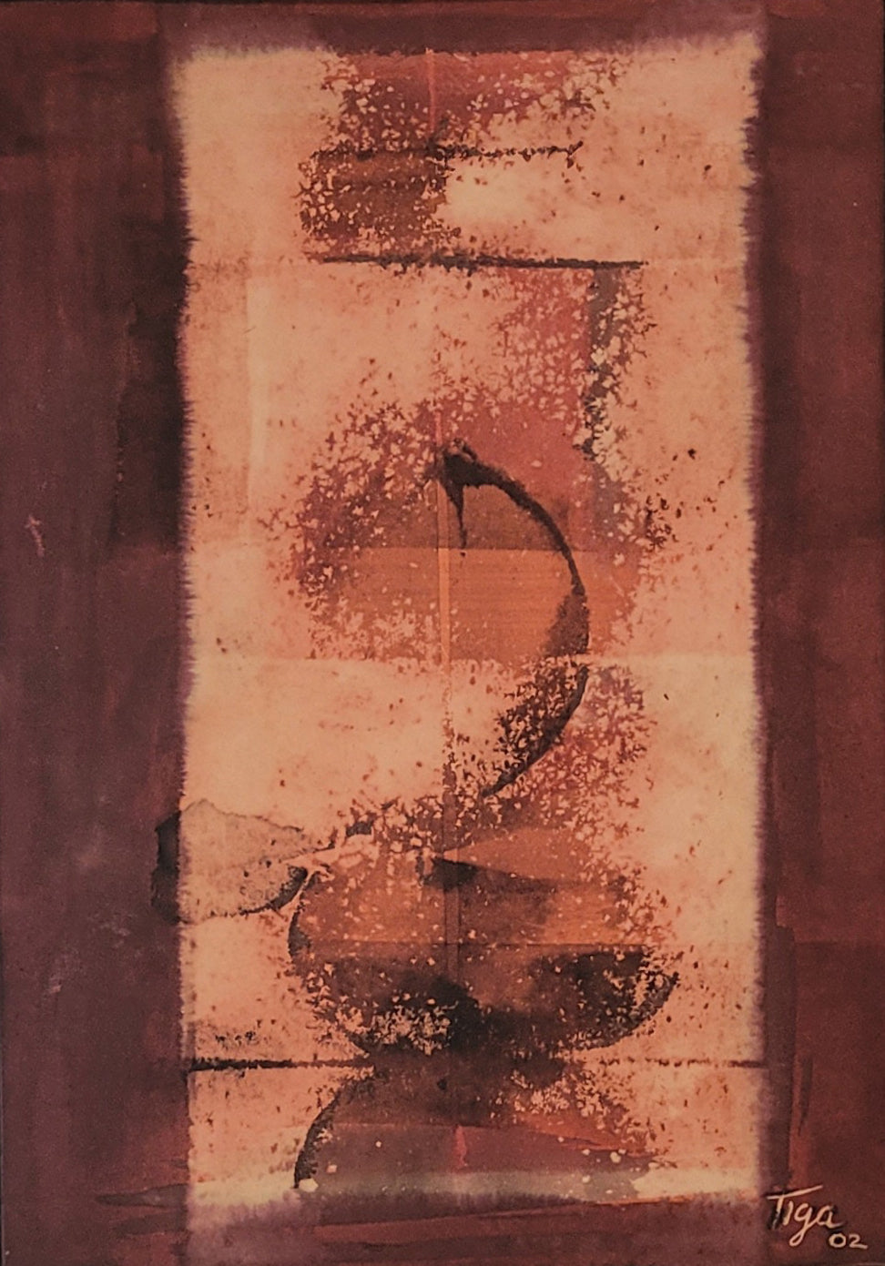 Painting by Jean-Claude “Tiga” Garoute, Haitian master known for abstract forms, Saint-Soleil symbolism, and his innovative Solèy Brile and Rotation Artistique techniques.