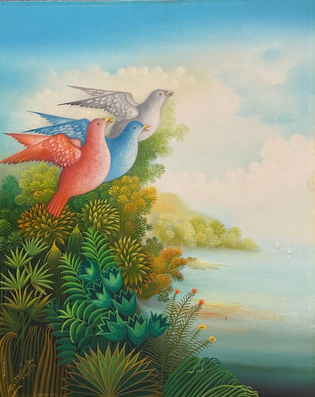 Eric Jn-Louis 20"x16" Peace On Earth 1989 Oil on Canvas Painting