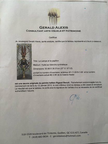 Gerald Alexis Certificate of Authenticity for Rigaud Benoit