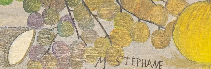 Micius Stephane (1912-1996) 20"x20 » Nature morte/Fruits des années 1980 Huile sur planche Peinture encadrée #5SS