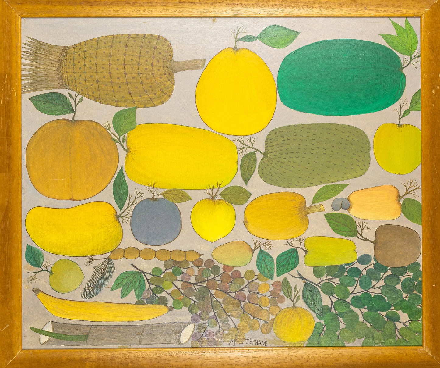 Micius Stephane (1912-1996) 20"x20 » Nature morte/Fruits des années 1980 Huile sur planche Peinture encadrée #5SS