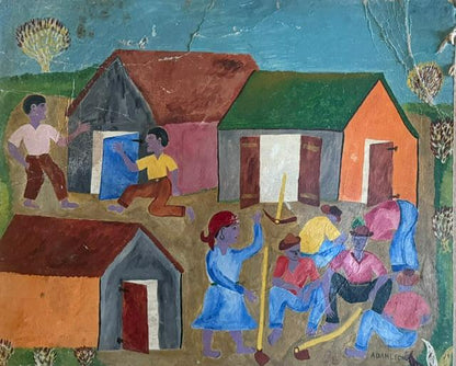 Adam Leontus (Haitian, 1926-1986) 20"x24" Rural Scene 1960 Oil on Board Unframed Painting- Fair condition #1GSN-NY
