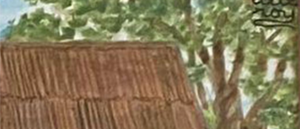 Alix Roy (Haitian, 1930-2010) 9"x13" Gingerbread House With Children & Kites c2000  Framed Drawing on Paper  #1JN-HA