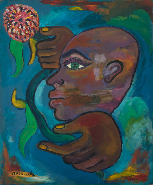 Allande (Haïtien) 24"x20" Huile abstraite sur carton Peinture non encadrée #5-3-96GSN-Fondation Marie &amp; Georges S. Nader