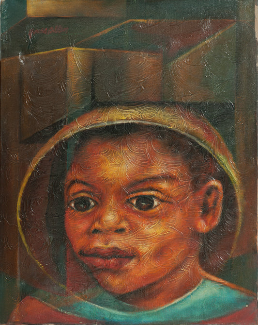 Jonas Allen 20"x16" Jeune garçon 1987 Huile sur toile Peinture non encadrée #3-3-96GSN-Fondation Marie &amp; Georges S. Nader