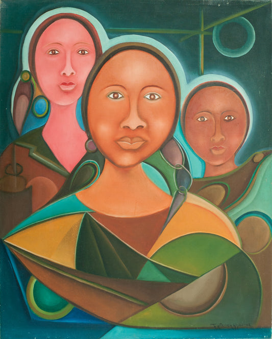 Fritzner Alphonse (Haïtien, 1938-2006) 30"x24" Trois portraits 1981 Huile sur toile Peinture non encadrée #4-3-96GSN-Fondation Marie &amp; Georges S. Nader
