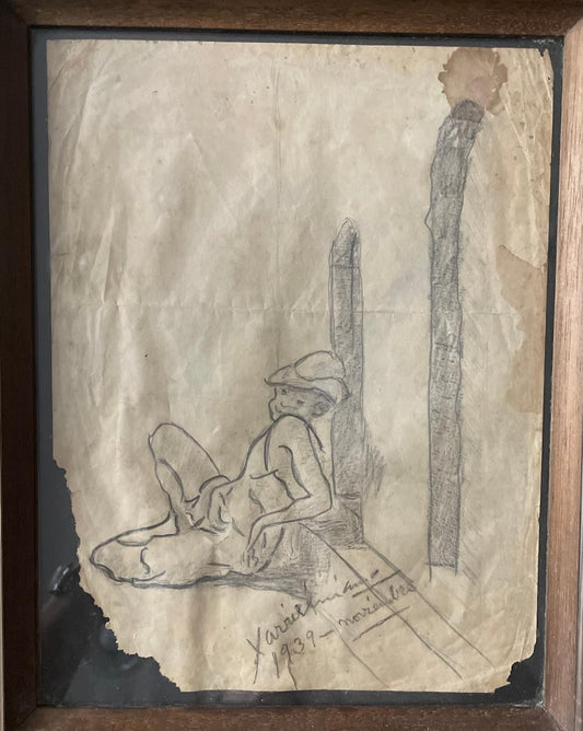 Xavier Amiama (1910-1969) 10,25"x7,75" SANS TITRE 1939 Crayon et encre sur papier Dessin encadré #41-3-96MFN
