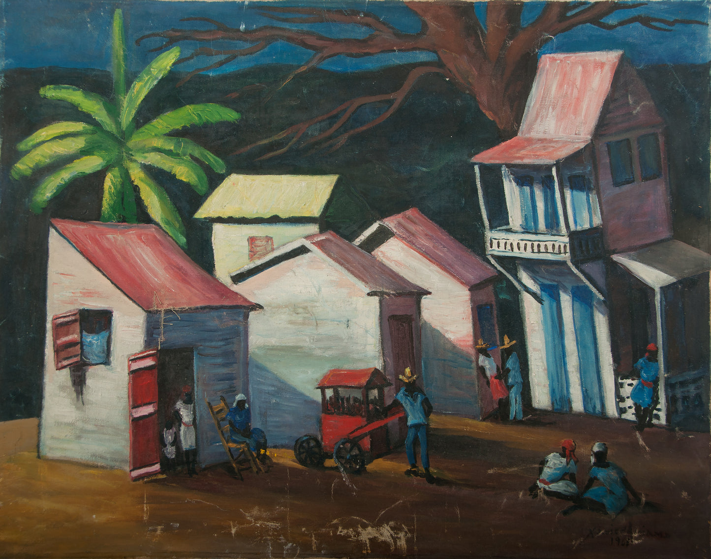 Xavier Amiama 24"x30" Houses 1968 Oil On Canvas Painting #3GSN-Fondation Marie & Georges S. Nader