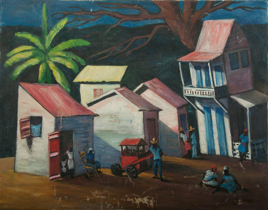 Xavier Amiama 24"x30" Houses 1968 Oil On Canvas Painting #3GSN-Fondation Marie & Georges S. Nader