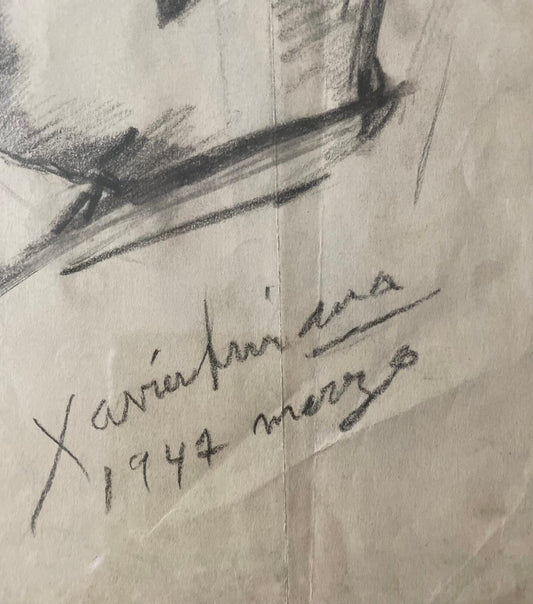 Xavier Amiama (1910-1969) 10,25"x8" SANS TITRE 1947 Crayon et encre sur papier Dessin encadré #21-3-96MFN