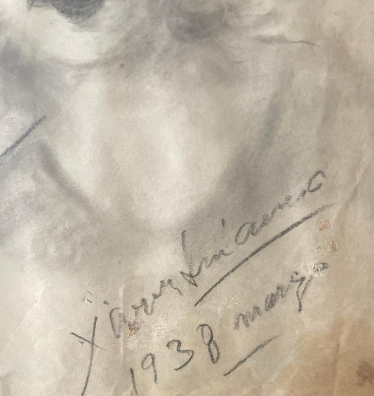 Xavier Amiama (1910-1969) 10"x8" SANS TITRE 1938 Crayon et encre sur papier Dessin encadré #32-3-96MFN
