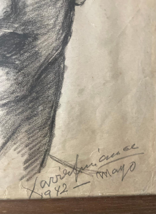Xavier Amiama (1910-1969) 10,75"x7,75" SANS TITRE 1942 Crayon et encre sur papier Dessin encadré #56-3-96MFN