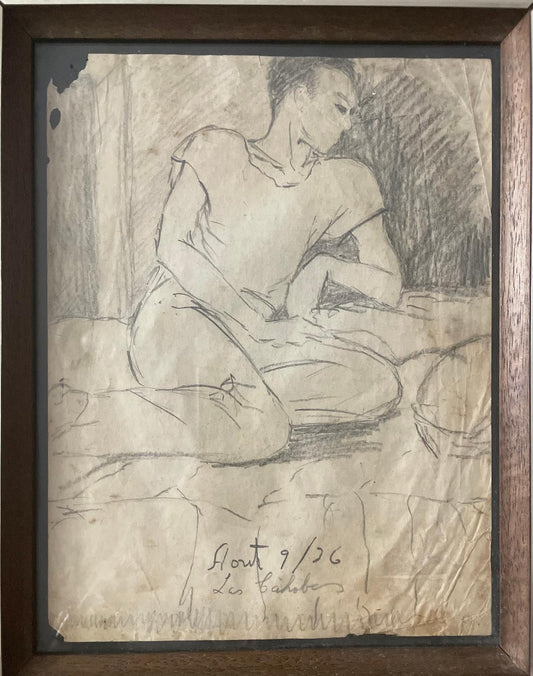 Xavier Amiama (1910-1969) 10.5"x8" LOS CAHABOS 1926 Pencil & Ink on Paper Drawing Framed #15-3-96MFN
