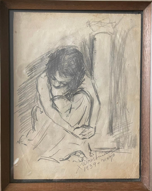 Xavier Amiama (1910-1969) 10.50"x8" UNTITLED 1939 Pencil & Ink on Paper Framed Drawing Framed #22-3-96MFN