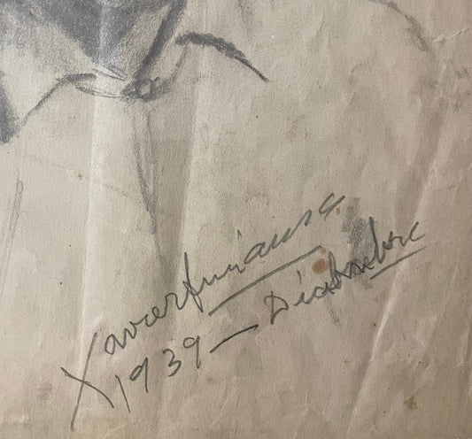 Xavier Amiama (1910-1969) 10,5"x8" SANS TITRE 1939 Crayon et encre sur papier Dessin encadré #35-3-96MFN