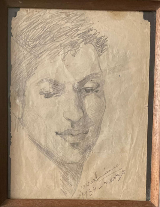 Xavier Amiama (1910-1969) 10,75"x8" SANS TITRE 1939 Crayon et encre sur papier Dessin encadré #37-3-96MFN