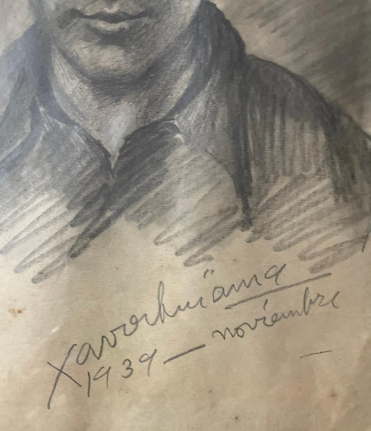 Xavier Amiama (1910-1969) 10"x8" SANS TITRE 1939 Crayon et encre sur papier Dessin encadré #45-3-96MFN