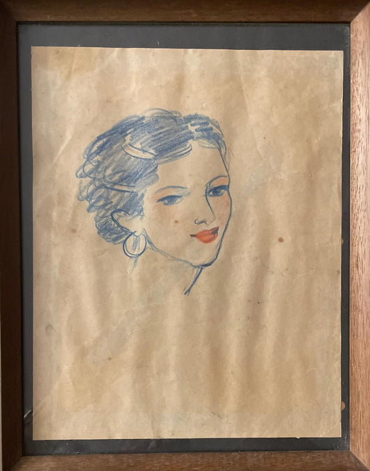 Xavier Amiama (1910-1969) 10"x7.78" SANS TITRE Crayon et encre sur papier dessin encadré #46-3-96MFN