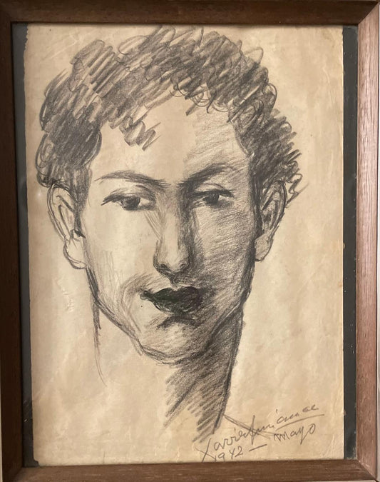 Xavier Amiama (1910-1969) 10.5"x7" El comulgante 1939 Dibujo a lápiz y tinta sobre papel #1MFN